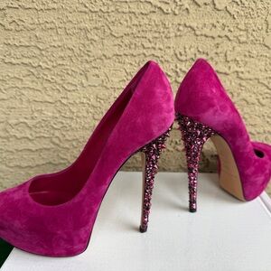 Casadei Fuchsia Suede Heels with Embellished Stiletto
